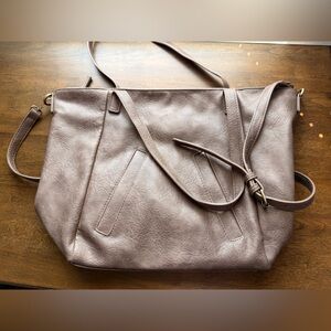 Antik Kraft Taupe Faux Leather Large Tote Bag with Crossbody Strap
